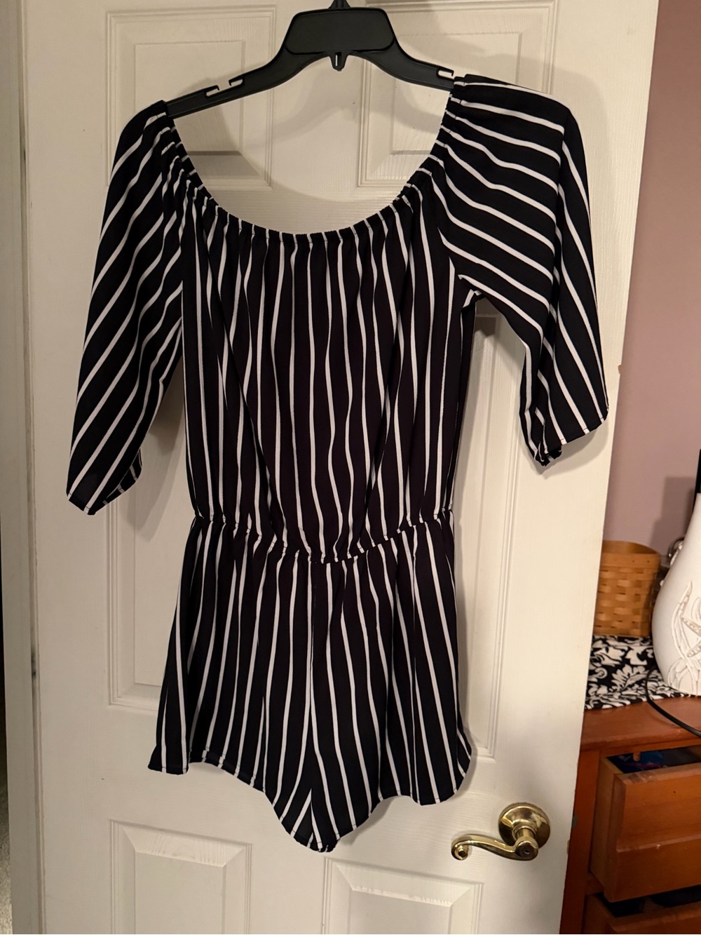 Black and White Striped Women’s One-Piece Romper